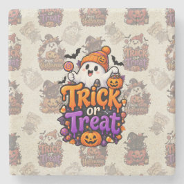 Posavasos De Piedra Impresión en lienzo de fantasma de Halloween Trick