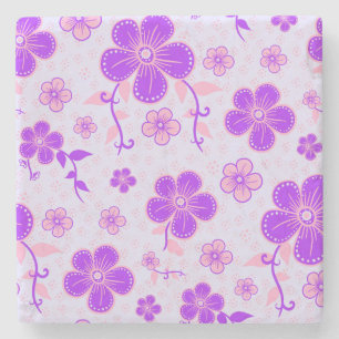 Posavasos De Piedra Impresión floral de bonito morado y rosa en lavand