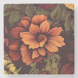 Posavasos De Piedra Impresión floral vintage en color de roya