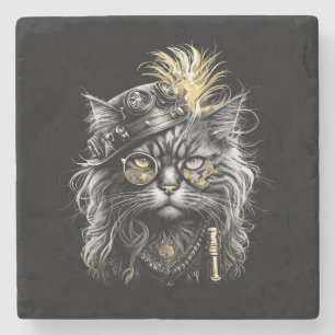 Posavasos De Piedra Impresionante gato steampunk