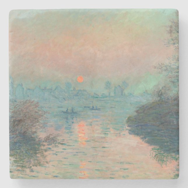Posavasos De Piedra Impresionismo de Monet Sunset Seine Bella Artes (Anverso)