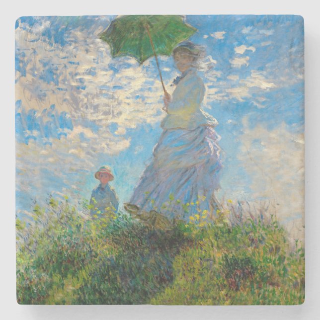 Posavasos De Piedra Impresionismo de Monet Woman Parasol (Anverso)