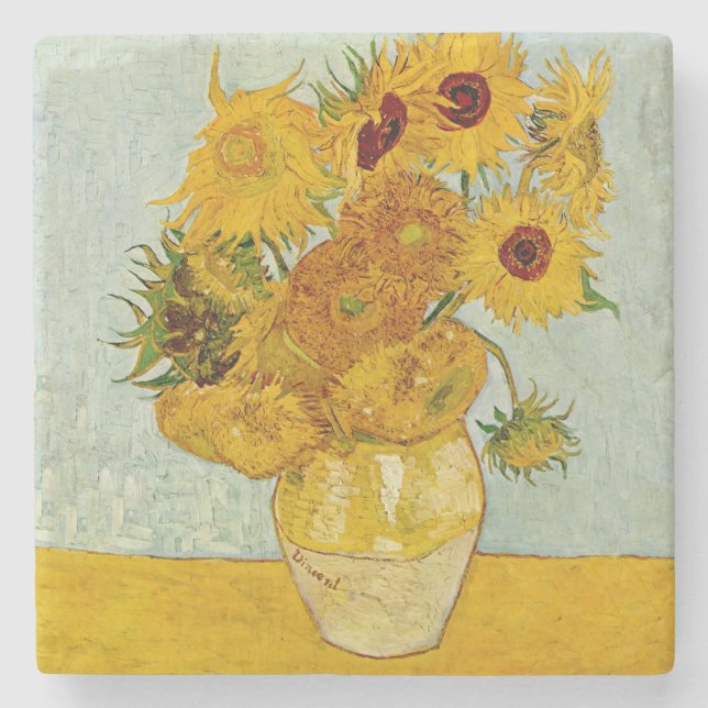 Posavasos De Piedra Impresionista de Vincent Van Gogh 12 Sunflowers (Anverso)