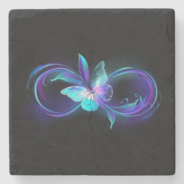 Posavasos De Piedra Infinito brillante con mariposa mágica (Anverso)
