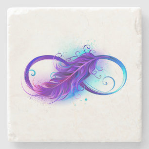 Posavasos De Piedra Infinito con pluma púrpura