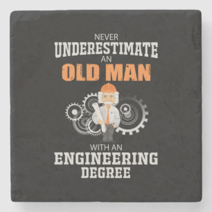 Posavasos De Piedra Ingeniero Anciano Con Título De Ingeniería