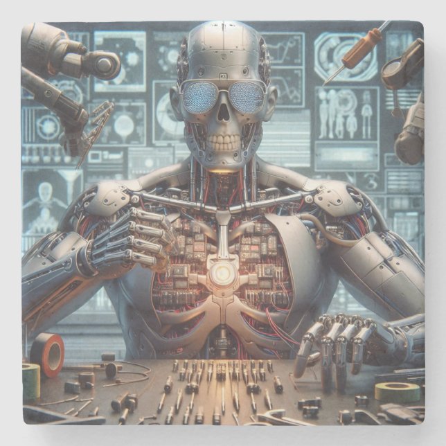 Posavasos De Piedra Ingeniero de robots (Anverso)