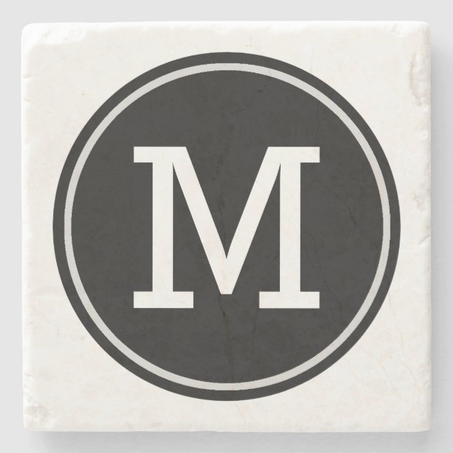 Posavasos De Piedra Inicial con monograma mínima en círculo negro (Anverso)