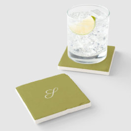 Posavasos De Piedra Inicial de monograma minimalista verde salvia