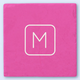 Posavasos De Piedra Inicial de Monograma Simple y Moderno Rosa y Bla