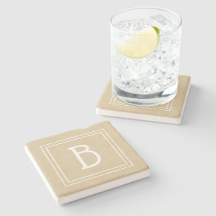 Posavasos De Piedra Inicial monogramada neutral marrón claro y blanco