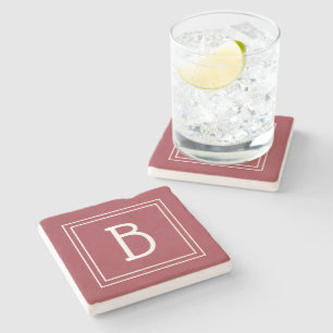 Posavasos De Piedra Inicial Simple Letra Roja Blanca Monograma Moderna
