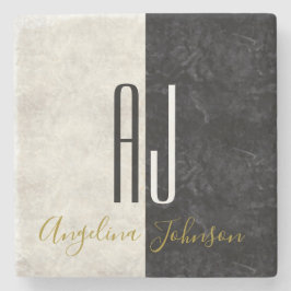 Posavasos De Piedra Iniciales de mármol blanco y negro monogramadas