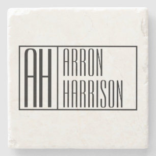 Posavasos De Piedra Iniciales Mínimas Modernas y Logotipo de Nombre