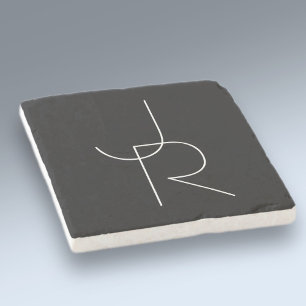 Posavasos De Piedra Iniciales superpuestas modernas 2   Blanco sobre n