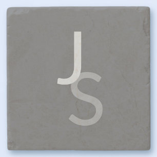 Posavasos De Piedra Iniciales superpuestas modernas monogramadas   Gri