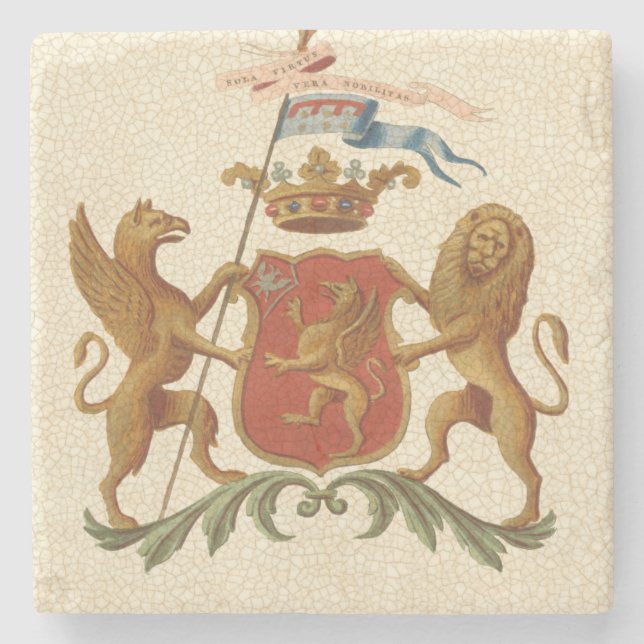 Posavasos De Piedra Insignia heráldica majestuosa con el grifo y el (Anverso)