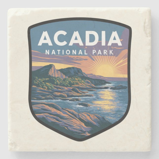 Posavasos De Piedra Insignia Sunset del Parque Nacional de Acadia (Anverso)