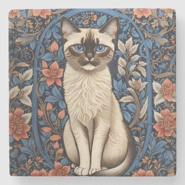 Posavasos De Piedra Inspiración del gato siamés de ojos azules William (Anverso)