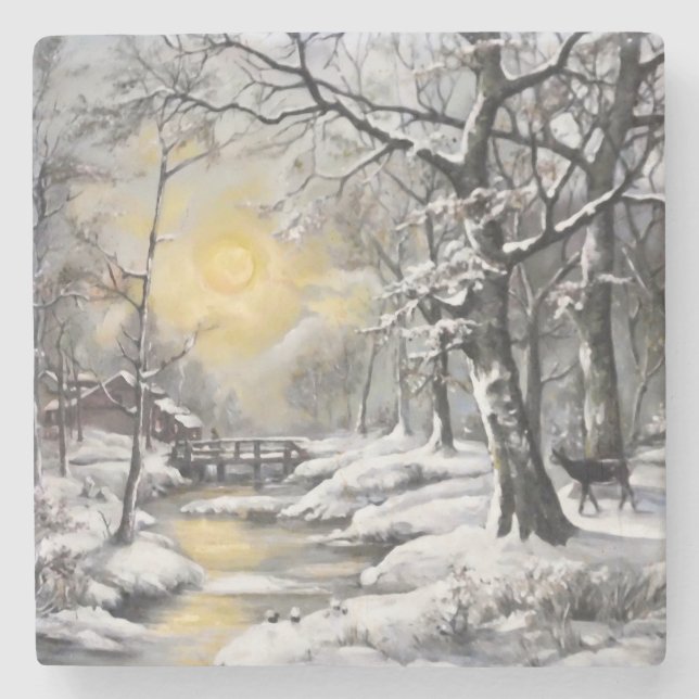 Posavasos De Piedra Invierno en el bosque (Anverso)