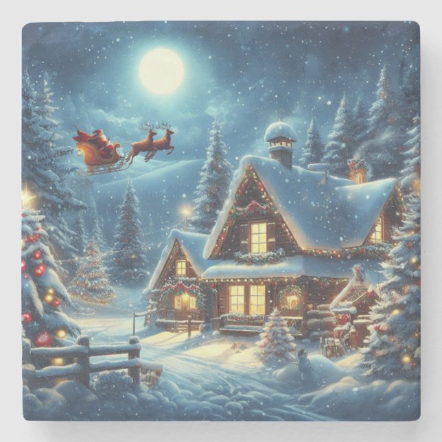 Posavasos De Piedra Invierno/Santa/Navidades/Nieve (Anverso)