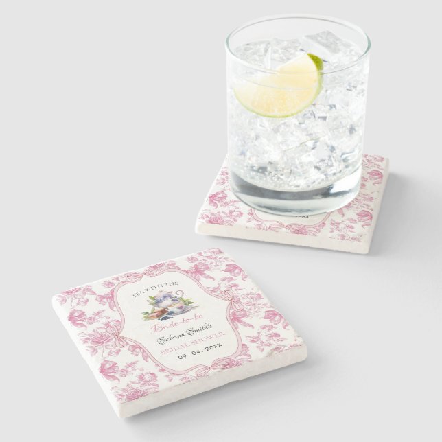 Posavasos De Piedra Invitación a ducha de novia del Fiesta de té de fl (Lateral)