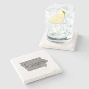 Posavasos De Piedra Iowa Mapa con forma de cartón gris vintage con nom