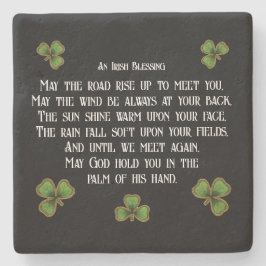 Posavasos De Piedra Irish Blessing and Shamrocks Black and Green
