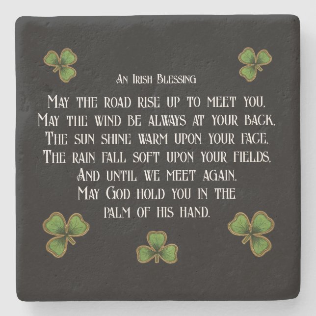 Posavasos De Piedra Irish Blessing and Shamrocks Black and Green (Anverso)