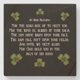 Posavasos De Piedra Irish Blessing and Shamrocks Black and Green