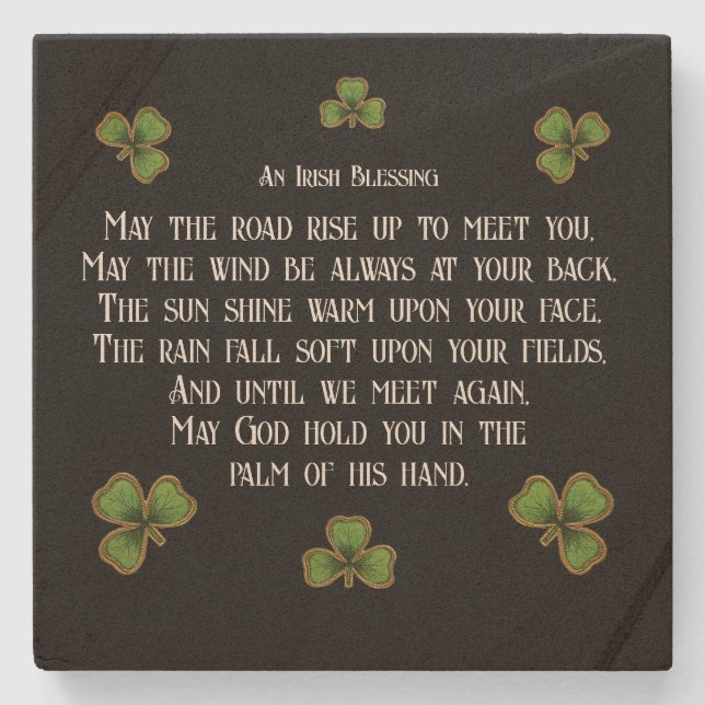 Posavasos De Piedra Irish Blessing and Shamrocks Black and Green (Anverso)