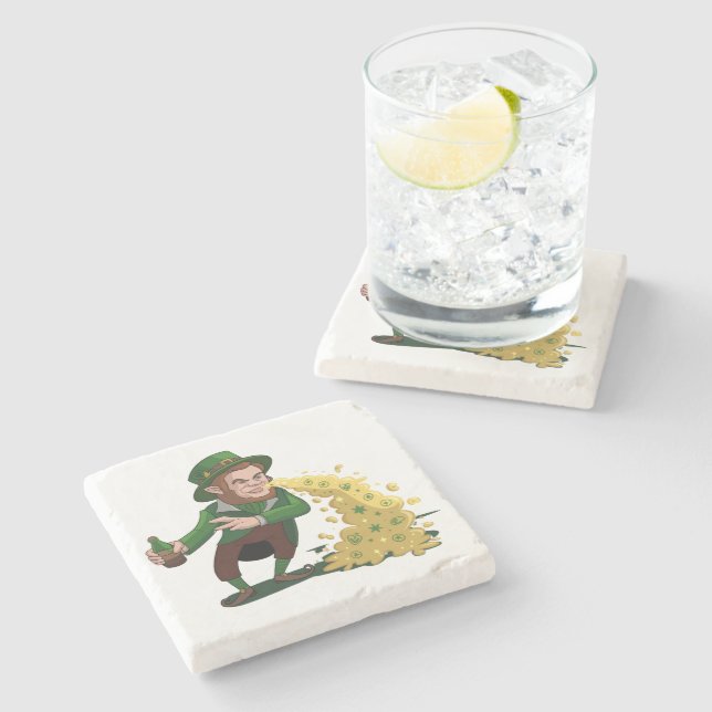 Posavasos De Piedra Irlandés Leprechaun Tossing Lucky Cookies Funny (Lateral)