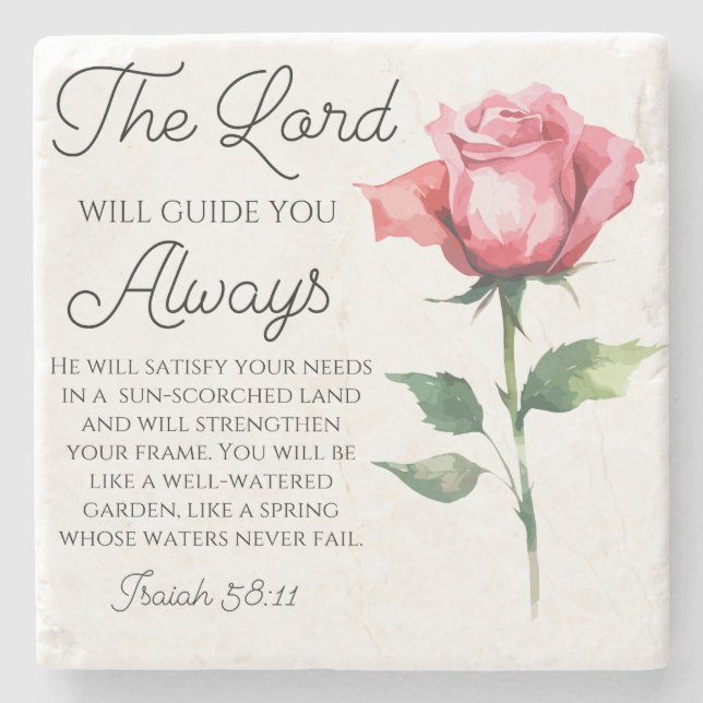 Posavasos De Piedra Isaías 58:11 Escritura de Biblia Única Rosa (Anverso)