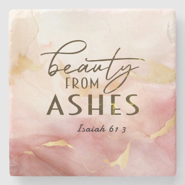 Posavasos De Piedra Isaías 61 3 Belleza de ceniza Biblia versus rosa (Anverso)