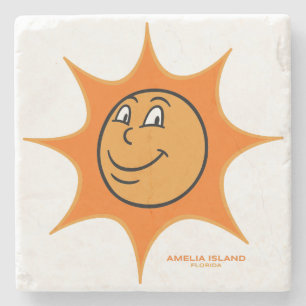 Posavasos De Piedra Isla de Amelia Gran Vintage Sonriente Sol