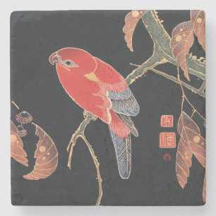 Posavasos De Piedra Ito Jakuchu Loro Rojo en la rama del arte japonés