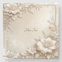 Ivory Flowers Stone Coaster