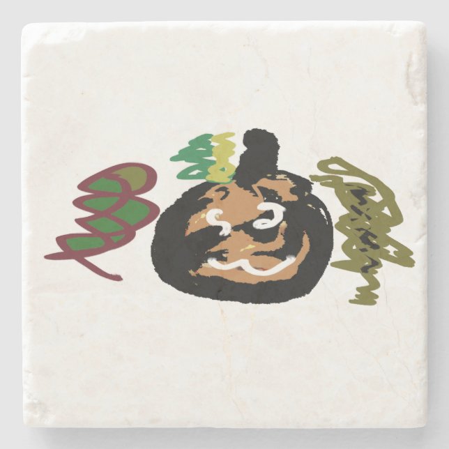 Posavasos De Piedra Jack de Halloween para el café (Anverso)