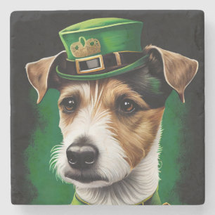 Posavasos De Piedra Jack Russell Dog con vestido de San Patricio