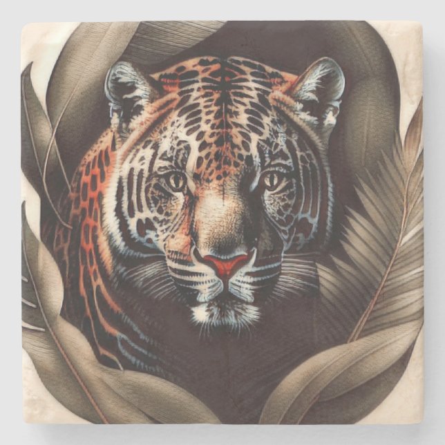 Posavasos De Piedra Jaguar Majestuoso - Rey De La Selva (Anverso)