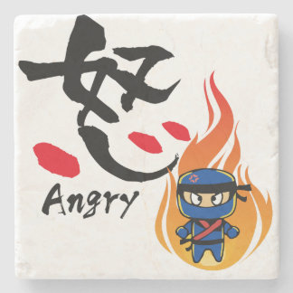 Posavasos De Piedra Japanese Kanji- 「怒」　-Angry-