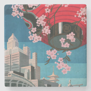 Posavasos De Piedra Japón Tokio Cartel de viaje japonés vintage