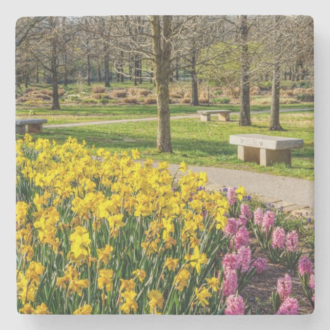 Posavasos De Piedra Jardín de flores de la temporada de primavera (Anverso)