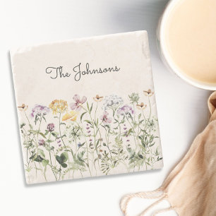 Posavasos De Piedra Jardín de flores silvestres con nombre personaliza