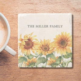 Posavasos De Piedra Jardín de girasol amarillo y rubio monogramado
