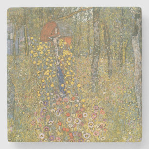 Posavasos De Piedra Jardín de granja con crucifijo (por Gustav Klimt)