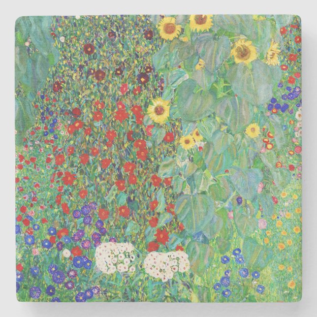 Posavasos De Piedra Jardín De Granjas Gustav Klimt Con Pintado De Sunf (Anverso)