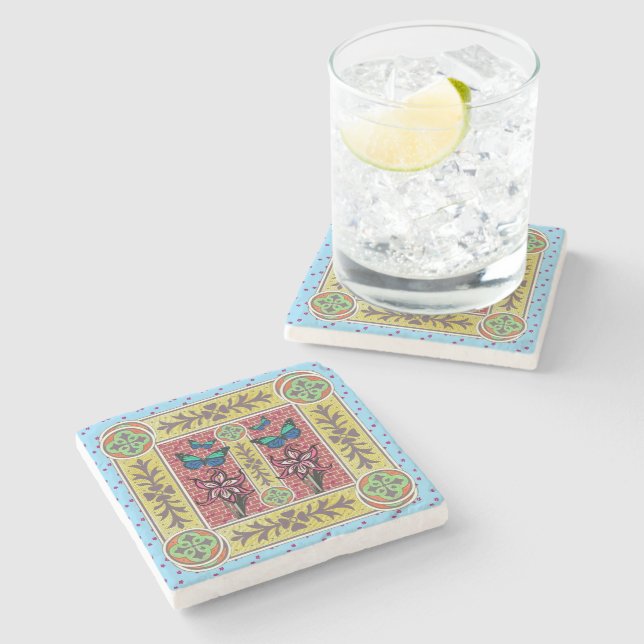 Posavasos De Piedra Jardín de mariposas (Lateral)