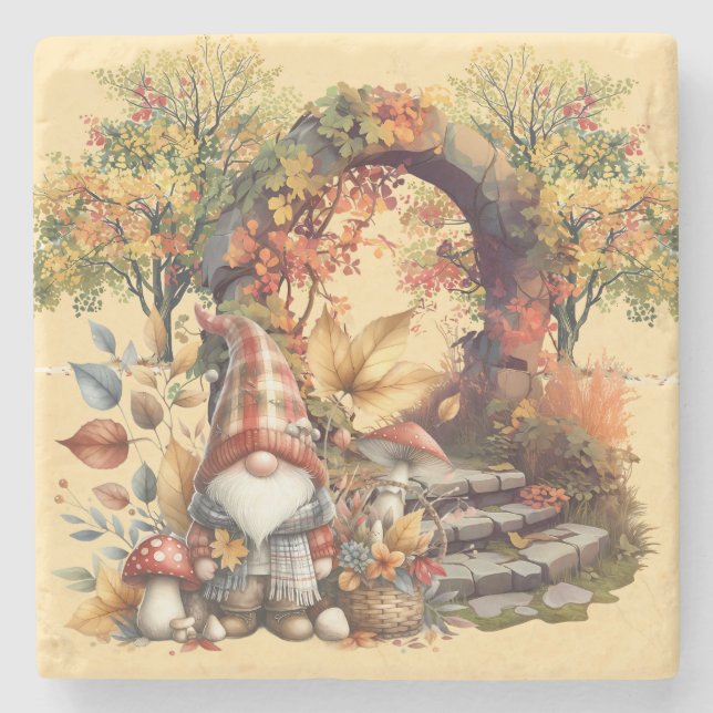 Posavasos De Piedra Jardín de otoño tranquilo con Gnome (Anverso)
