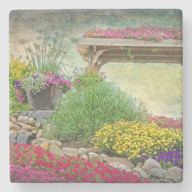 Posavasos De Piedra jardín de rocas con enrejado (Anverso)